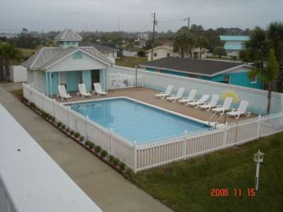 spacious pool with convenient bathrooms